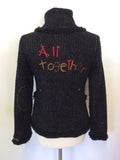 DESIGUAL BLACK EMBELISHED ZIP UP WOOL BLEND JACKET SIZE 40 UK 12