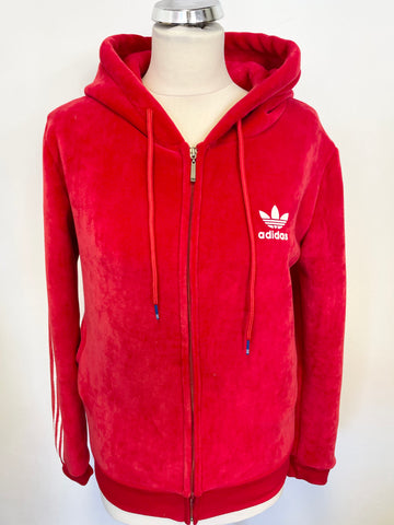 BRAND NEW ADIDAS RED VELOUR ZIP UP HOODED TRACK SUIT SIZE 10/12