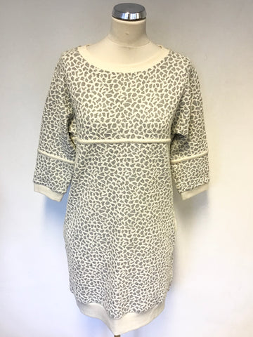REISS JADEN GREY & CREAM PRINT SWEATSHIRT DRESS SIZE 10