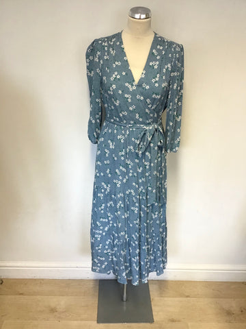 BRAND NEW BODEN DUCK EGG FLORAL PRINT CALF LENGTH WRAP DRESS SIZE 12R