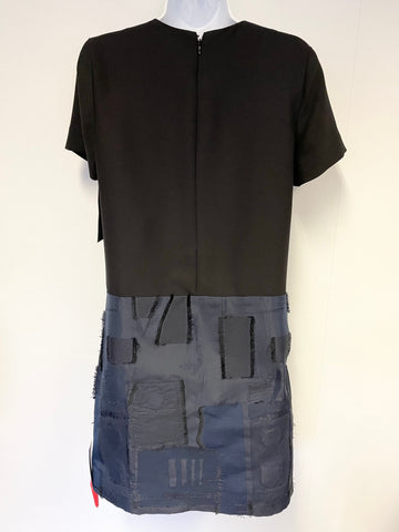 BRAND NEW CARVEN BLACK & DARK BLUE SHORT SLEEVE SHIFT DRESS SIZE 34 FIT UK 8/10
