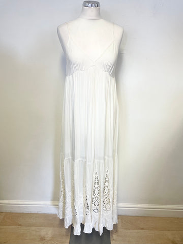 SOMEDAYS LOVIN WHITE THIN STRAP EMBROIDERED TRIM MAXI DRESS SIZE S UK 10