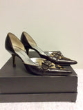 DOLCE & GABBANA DARK BROWN LEATHER & LEOPARD PRINT PONYSKIN HEELS SIZE 3.5/36