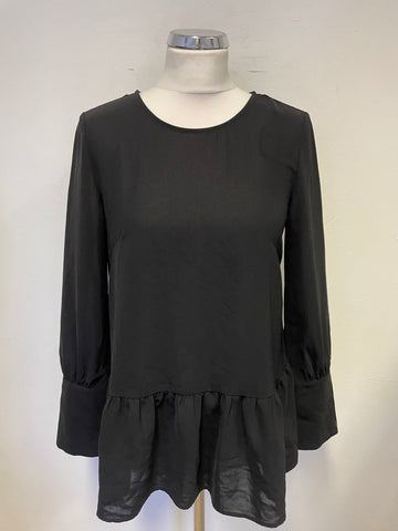 & OTHER STORIES BLACK FRILLED HEM LONG SLEEVE TUNIC TOP SIZE 34 UK 8/10