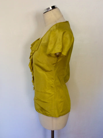 HOBBS MUSTARD SILK FRILL FRONT V NECK TOP SIZE 8
