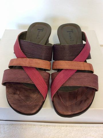 BRAND NEW THINK PINK,PURPLE & PLUM LEATHER MULE SANDALS SIZE 5/38