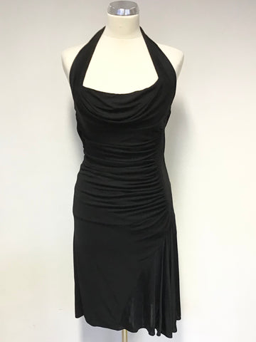 KAREN MILLEN BLACK HALTER NECK DRAPED OCCASION DRESS SIZE 10