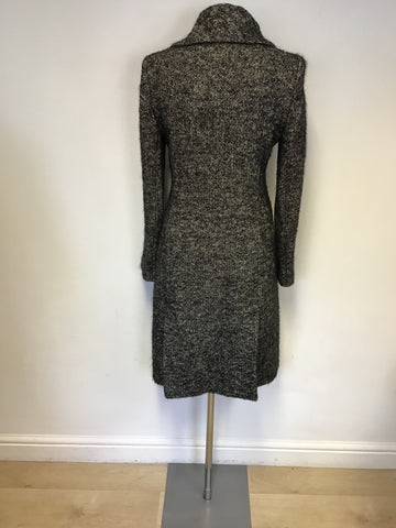 TED BAKER BLACK & WHITE MARL WOOL & MOHAIR KNEE LENGTH COAT SIZE 2 UK 10