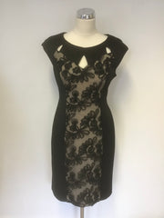 CONNECTED APPAREL BLACK APPLIQUE PANEL MESH TRIM PENCIL DRESS SIZE 12