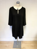 HOBBS BLACK & WHITE DETACHABLE COLLAR 3/4 SLEEVE A LINE SHIFT DRESS SIZE 14