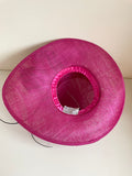 GET AHEAD HATS FUCHSIA PINK & BLACK BOW TRIM SHAPED WIDE BRIM FORMAL HAT