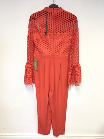 BRAND NEW COAST RED LACE TOP LONG SLEEVE BELL CUFF JUMPSUIT SIZE 12