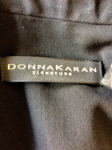 DONNA KARAN SIGNATURE BLACK WOOL SEMI SHEER SLEEVE JACKET & TROUSERS SIZE 10
