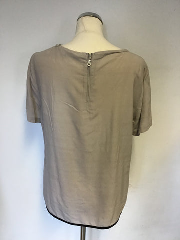 MINT VELVET BEIGE & BLACK PRINT SILK BLEND TOP SIZE 14