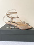 HOBBS ELIZA NATURAL GOLD BOW TRIM ANKLE STRAP LEATHER SANDALS SIZE 4.5/37.5