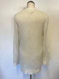 RALPH LAUREN OFF WHITE WITH SEQUIN TRIM V NECKLINE LONG SLEEVE LONG CARDIGAN SIZE M
