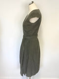 TOAST KHAKI GREEN SILK & COTTON BLEND SLEEVELESS WRAP AROUND DRESS SIZE 10