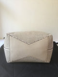 KAREN MILLEN CREAM & BLACK LINED HOLE PUNCHED LEATHER TOTE/ HAND BAG