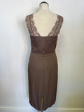 LK BENNETT BROWN SILK LACE STRAPS & BODICE PENCIL DRESS SIZE 10