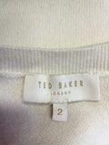 TED BAKER WINTER WHITE & BLACK TRIM 3/4 SLEEVE JUMPER SIZE 2 UK 10