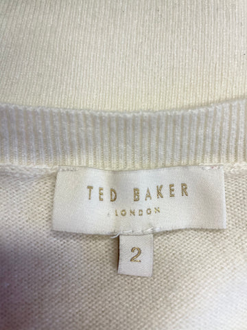 TED BAKER WINTER WHITE & BLACK TRIM 3/4 SLEEVE JUMPER SIZE 2 UK 10