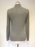 GUESS GREY POLO NECK SEQUIN LOGO TRIM LONG SLEEVE JUMPER SIZE S