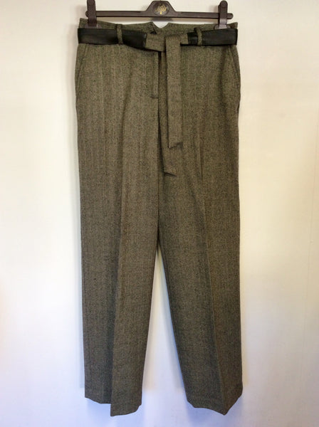 JAEGER BLACK & BEIGE HERRINGBONE WOOL TROUSERS SIZE 10