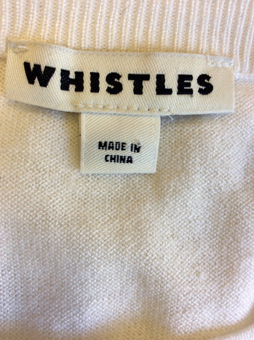 WHISTLES WHITE COTTON FINE KNIT LONG SLEEVE JUMPER SIZE S