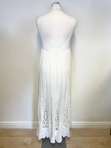 SOMEDAYS LOVIN WHITE THIN STRAP EMBROIDERED TRIM MAXI DRESS SIZE S UK 10
