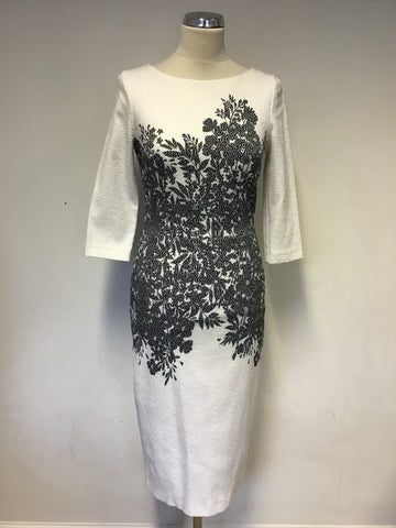DAMSEL IN A DRESS WHITE & BLACK FLORAL PRINT 3/4 SLEEVE PENCIL DRESS SIZE 10
