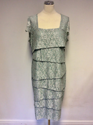 BRAND NEW GINA BACCONI LIGHT GREEN SPARKLE TIERED DRESS SIZE 20