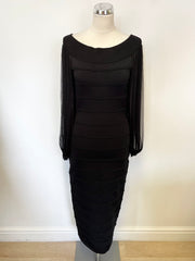 BRAND NEW AMANDA WAKELEY BLACK LONG SILK SHEER SLEEVE BODYCON DRESS SIZE 10