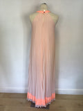 BRAND NEW TED BAKER PEACH PLEATED LACE TRIM MAXI DRESS SIZE 2 UK 10/12