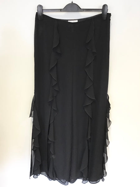 JOSEPH RIBKOFF BLACK FRILLED OPEN LEG EVENING/ SPECIAL OCCASION TROUSERS SIZE 10