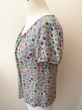 BODEN DUCK EGG & MULTI COLOURED FLORAL PRINT SHORT SLEEVED TOP SIZE 12