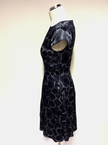REISS BAKER BLUE SILK PRINT DRESS SIZE 8