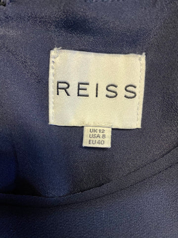 REISS NAVY BLUE PALMA LAYERED CHIFFON SHORT SLEEVE SHIFT DRESS SIZE 12
