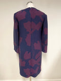 HOBBS NAVY & BURGUNDY PRINT LONG SLEEVE SHIFT DRESS SIZE 10