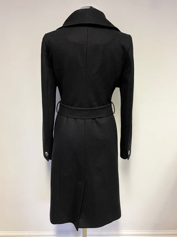 TED BAKER BLACK DANITA WRAP AROSS WOOL & CASHMERE BLEND BELTED KNEE LENGTH COAT SIZE 2 UK 10