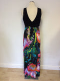 MONSOON BLACK & MULTI COLOURED PRINT MAXI DRESS SIZE 12