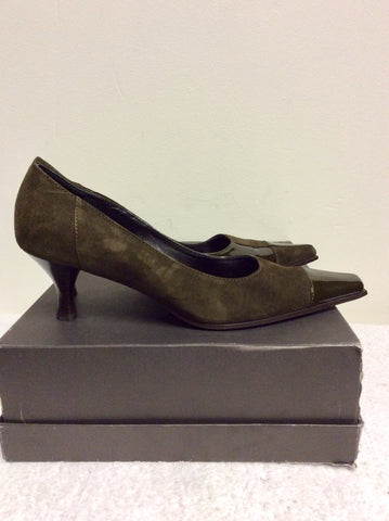 LORBAC BROWN SUEDE & PATENT LEATHER HEELS SIZE 7/40