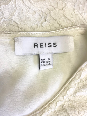 REISS MITSY OFF WHITE LACE SHORT SLEEVE TOP SIZE 8