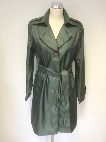 DENNIS BY DENNIS BASO GREEN BELTED KNEE LENGTH MAC SIZE S