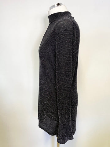 SOUSANDAR BLACK & SILVER SPARKLE LONG SLEEVE TUNIC TOP SIZE 14