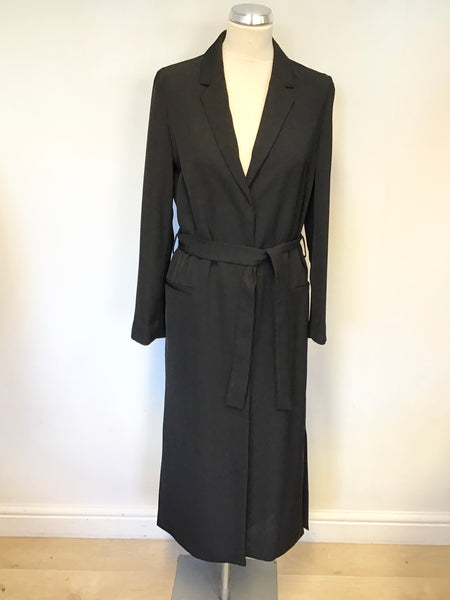 MARKS & SPENCER AUTOGRAPH BLACK FORMAL LONG BELTED MAC/ COAT SIZE 8