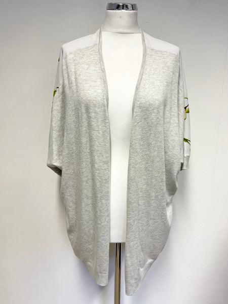TED BAKER KEMBLY LIGHT GREY WITH SATIN FLORAL BACK SHORT SLEEVE CARDIGAN SIZE 5 UK L/XL