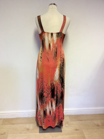 IZABEL LONDON ORANGE PRINT STRETCH MAXI DRESS SIZE 12