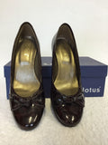 BRAND NEW LOTUS TATUM DARK BROWN PATENT CROC PRINT BOW TRIM HEELS SIZE 4/37