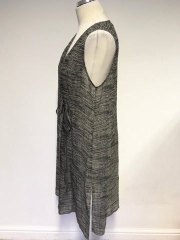 EILEEN FISHER GREY MARL FINE KNIT SLEEVELESS WRAP ACROSS LONG CARDIGAN SIZE M