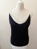 MAX MARA BLACK & WHITE TRIM SILK & CASHMERE CARDIGAN & MATCHING CAMISOLE TOP SIZE L